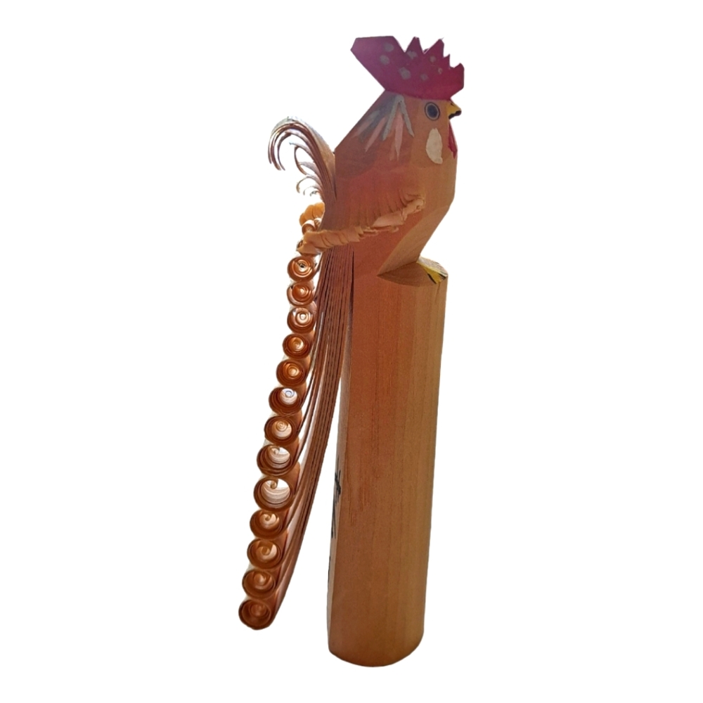 Traditional Sasano Bori Japanese Wooden Carved Rooster